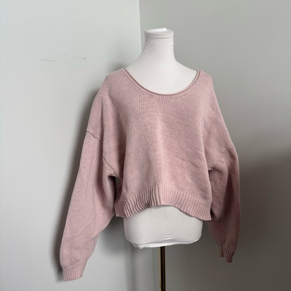 Free People Pink Oversized Cropped Sweater Knit Slouchy Pullover S - Picture 3 of 7